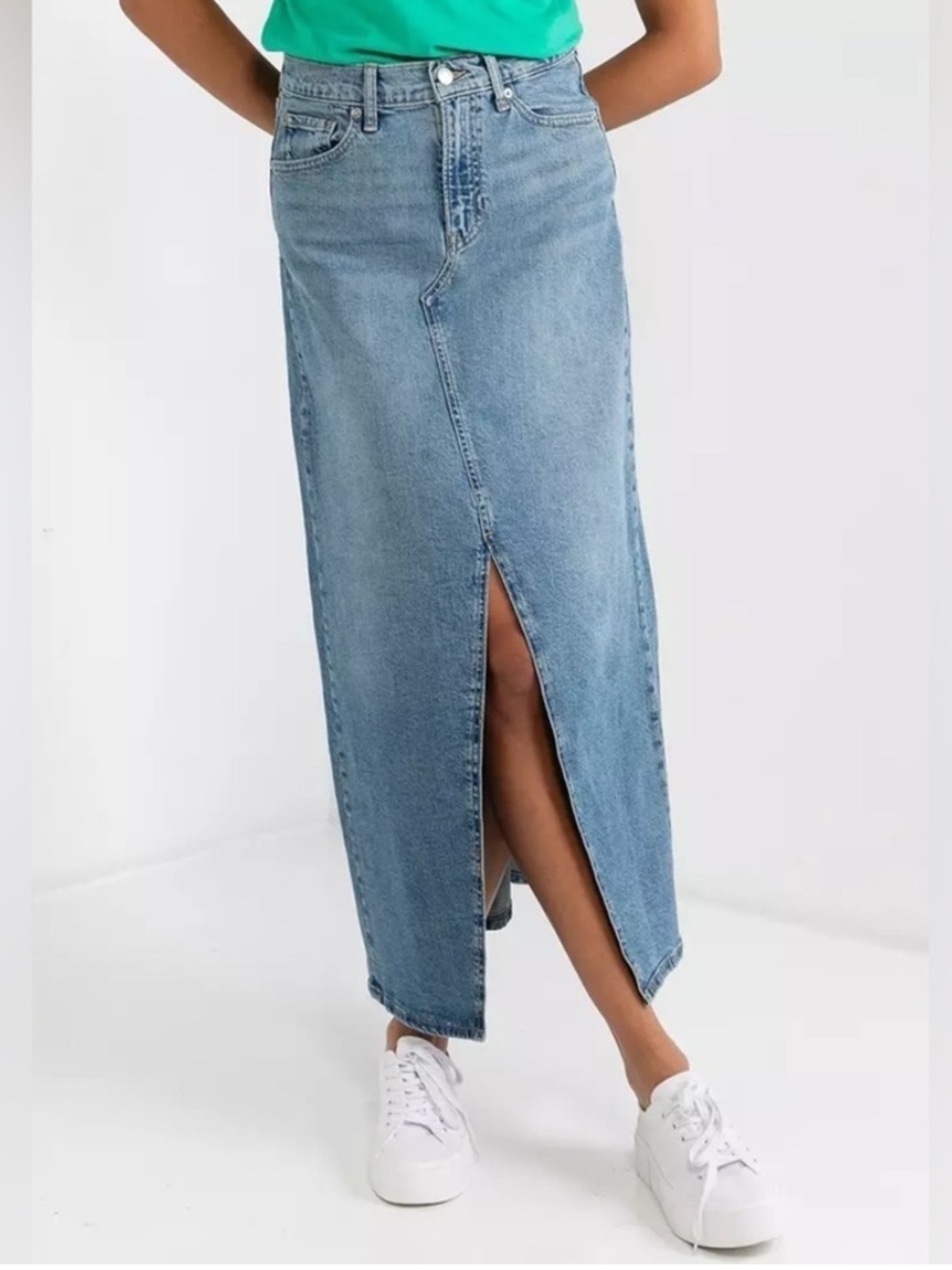 GAP Front Slit Mid Rise Jean Long Skirt Denim Maxi Pencil A-Line size 6
